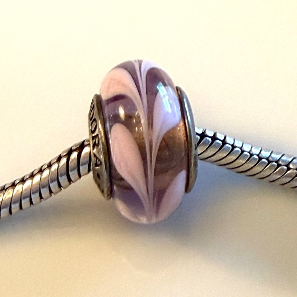 Pandora Pink and Purple Swirls Murano Glass Charm